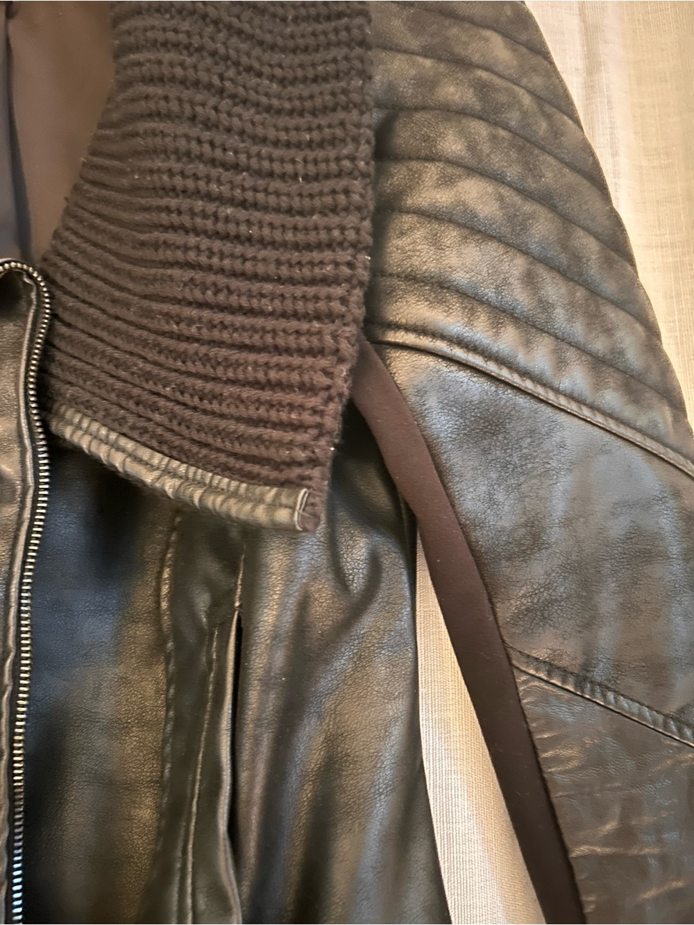 Blank NYC Black Faux Leather Jacket with Knit Shawl Collar - Picture 4 of 8